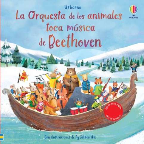 Cuentos musicales para niños. La orquesta de animales toca musica clásica de Beethoven en la colección de cuentos musicales de Usborne